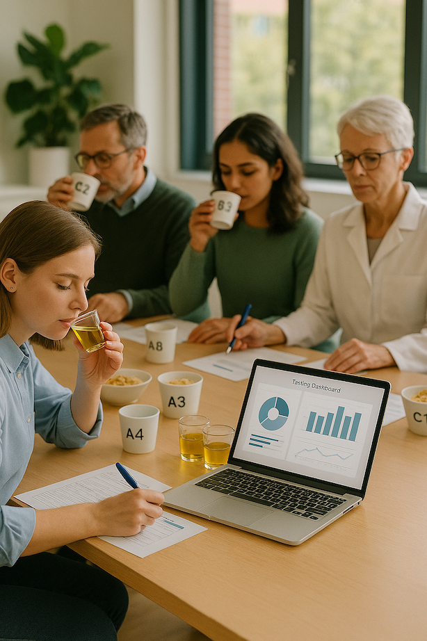 Team food & beverage che analizza prodotti e dati sensoriali