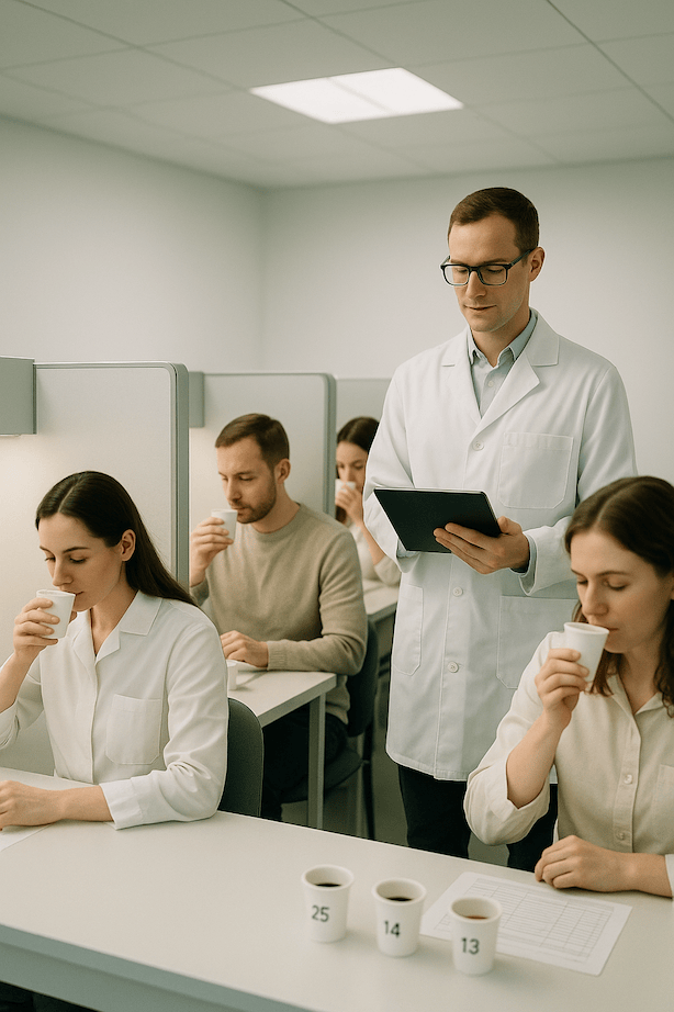 Laboratorio sensoriale e panel ufficiale durante una sessione di assaggio