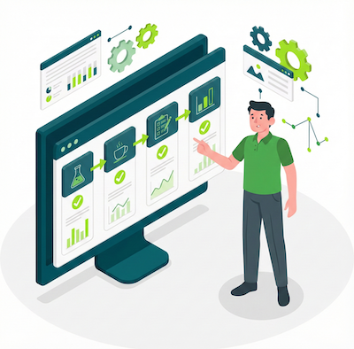 Illustrazione del flusso end‑to‑end di Evaluate dal questionario al report